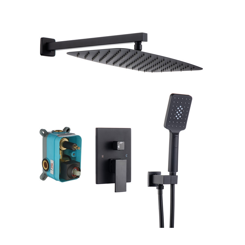 Système de douche complet avec valve brute, Noir