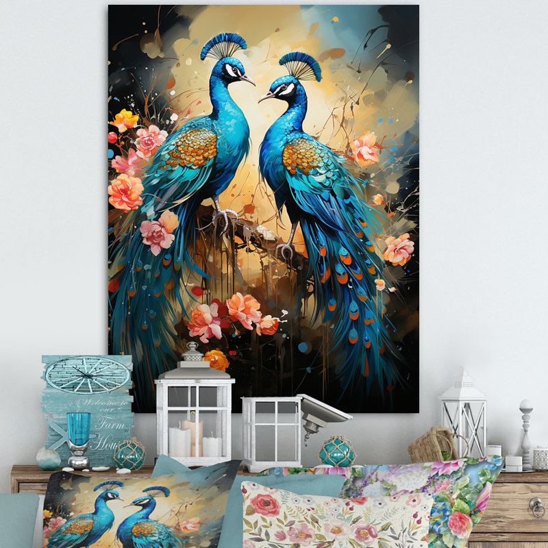 " Peacocks Graceful Elegance ", White Picture Framed, 32" H x 16" W