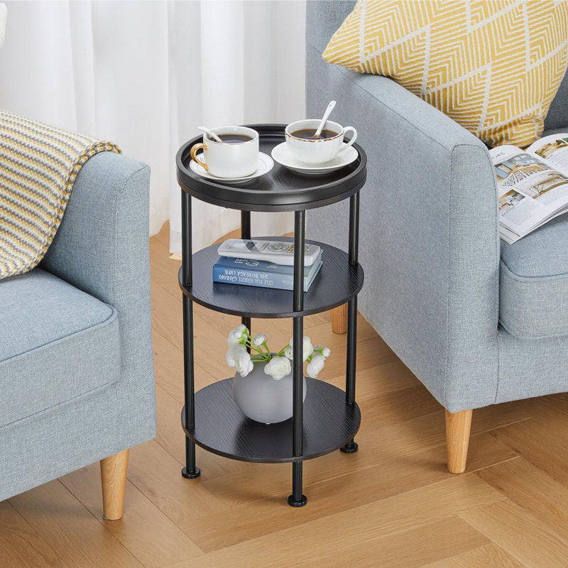 21.7''H Round End Table, Multi-Functional Black Side Table For Small Spaces