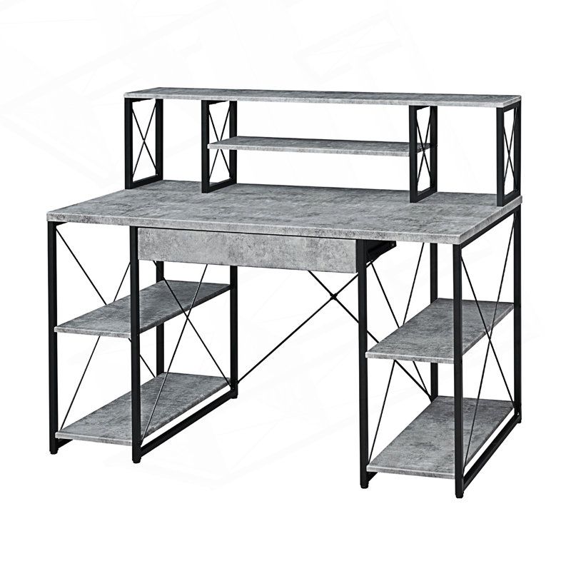 Bureau d'écriture avec un tiroir et 8 compartiments ouverts, Gris / Noir