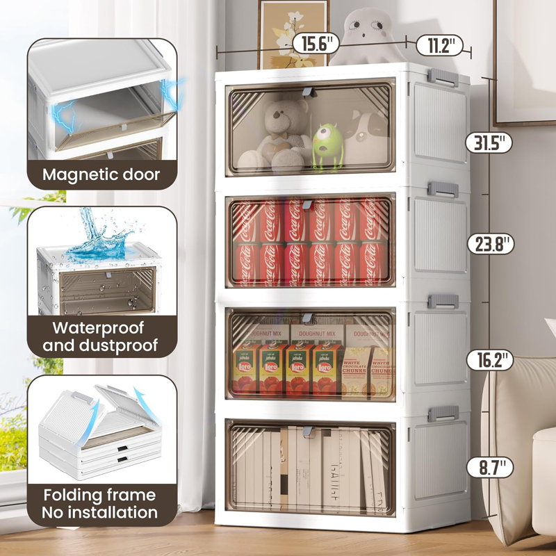 4 Tier Plastic Storage Bins With Drawers - Foldable Stackable Storage Bins With Lids - Closet Craft Organizers And Storage - 24QT Plastic Drawer Storage For Bedroom Study Toy Room Office