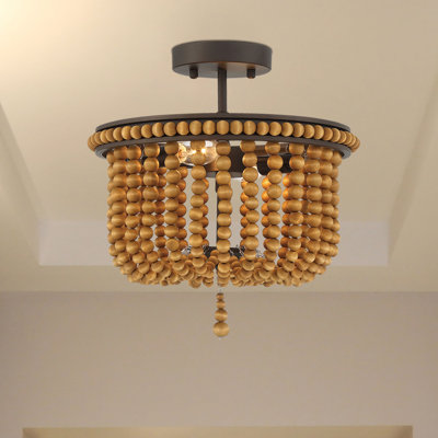 Walley 2-Light 32cm Wood Bead Semi Flush Mount Light