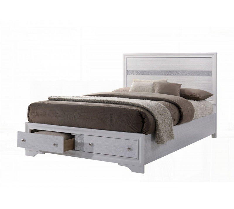 Queen Size Panel Headboard with 1pc Bed &amp; Drawers, Contemporary White, No Box Spring Needed, 83 1/8"L X 63 3/8"W X 50 1/4"H, Sturdy &amp; Beautiful Bedroom Furniture