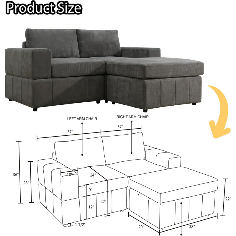 Canapé en microfibre 2 places avec repose-pieds Neasa
