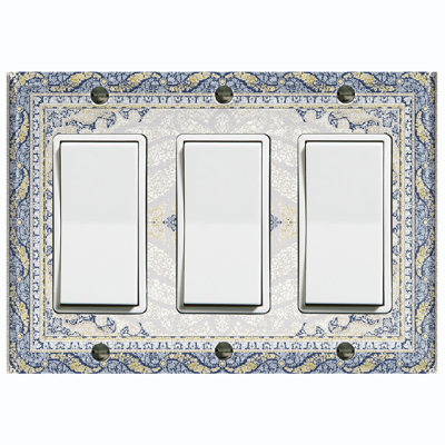 Rustic Blue Carpet Rug Print Nature Themed 3 - Gang Rocker Standard Wall Plate