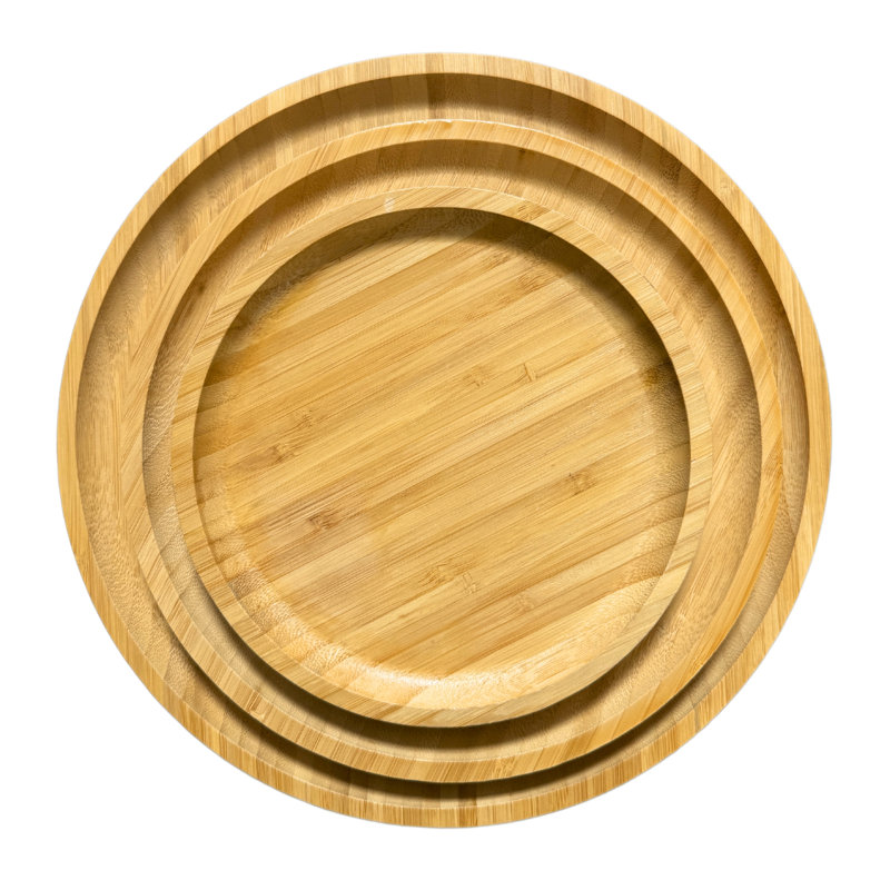 Ensemble de 3 plateaux de service en bambou - Planches à découper - Ensemble de planches à charcuterie pour le fromage, la viande, les fruits et les hors-d'œuvre - Plateau décoratif en bois pour la cuisine, la maison et la salle de bain (cercle)