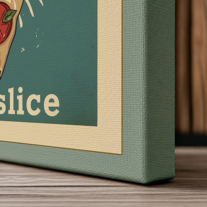 Pizza Slice Retro - Wrapped Canvas, 18x12 - 45.7 x 30.5 cm, Sage Border