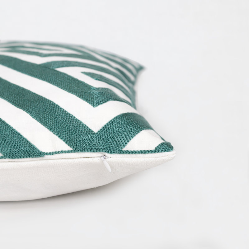Embroidered Pillow Cover, Chevron/Zig Zag, Green/White