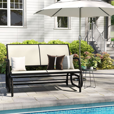 Patio Outdoor Glider Bench, High Backrest Breathable Mesh Loveseat, Metal Swing Chair for Yard and Porch
