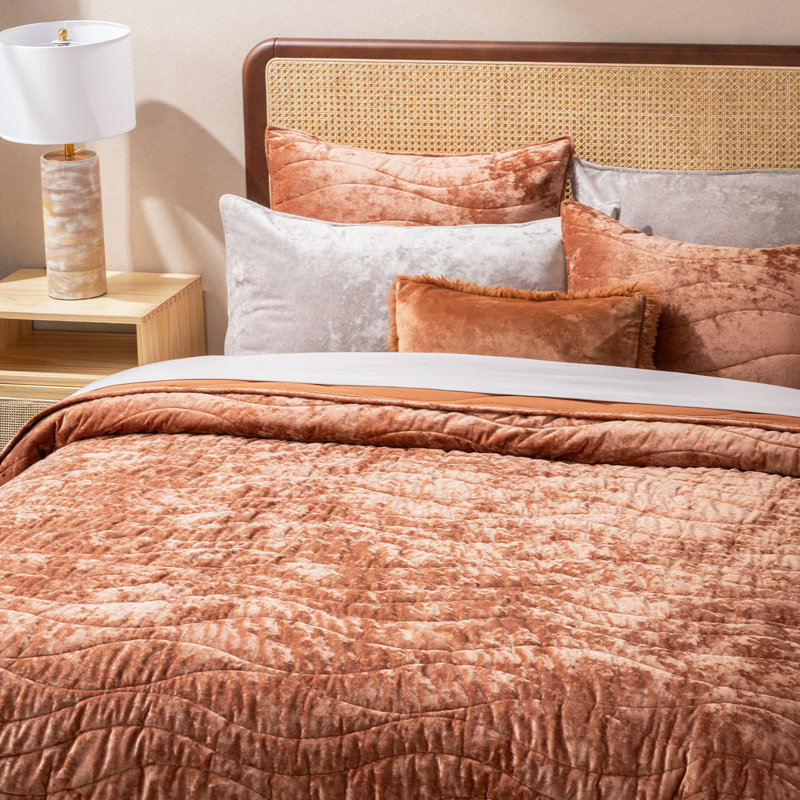 Ensemble de housse de couette et d'édredon EVERGRACE Wave, Courtepointe très grand + 2 taies décoratives tr, Orange brûlé