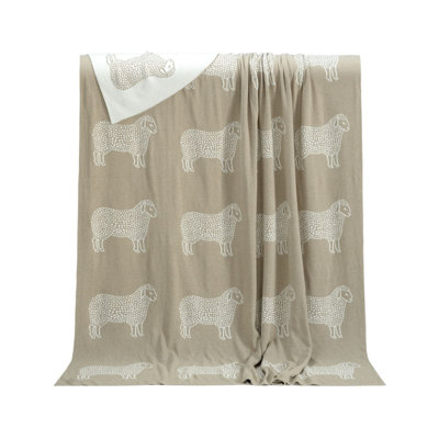 Beige Sheep Large Knitted Throw