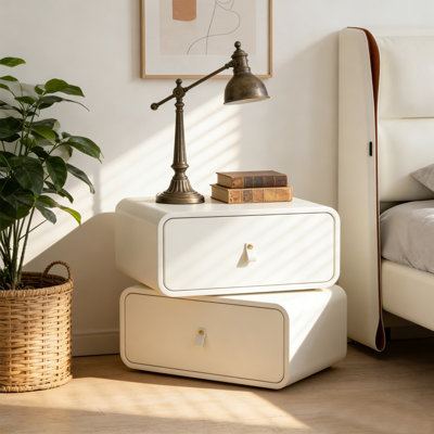 Bedside Table, Modern Minimalist Nightstand - Cream Bedside Table With 2 Solid Wood Drawers Upholstered In Microfiber Leather Bedroom Storage Cabinet(white)