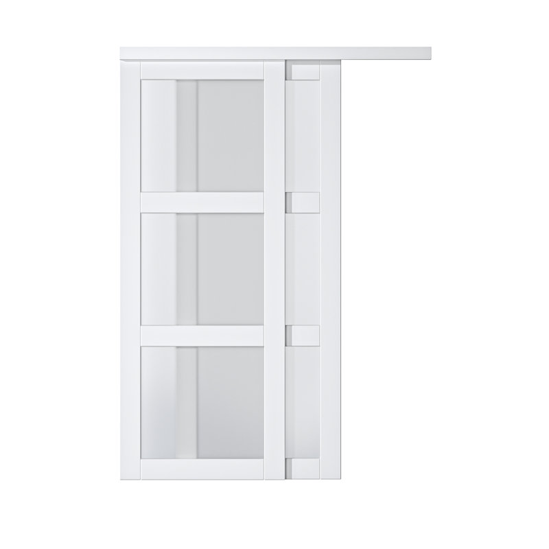 White 60 x 80 Frosted Glass Sliding Closet Door