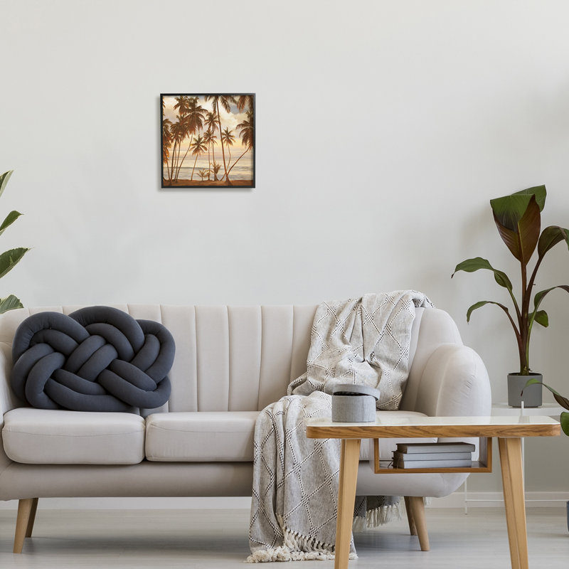 " Tropical Palm Trees Overlooking Warm Ocean View " by John Seba, Midnight Black Framed Giclee, 12" H x 12" W x 1.5" D