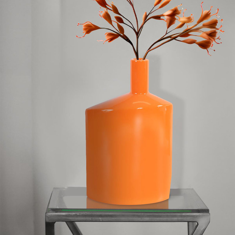 Kynlea Contemporary Glossy Orange Ceramic Bottle Vase, Overall Height - 12"