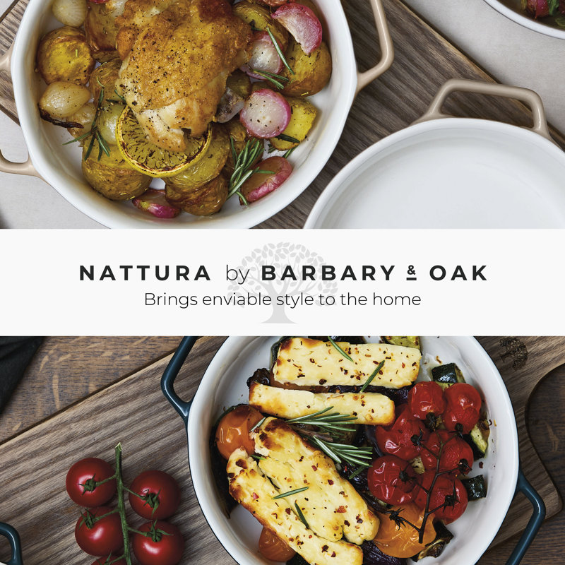 Barbary & Oak Nattura Round Stoneware 2 Piece Casserole Bakeware Set, Cashmere