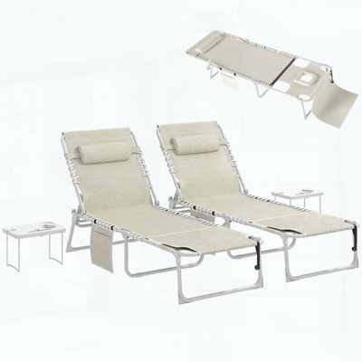 Patio Folding Lounge Chair Set with Breathable Mesh and Side Table