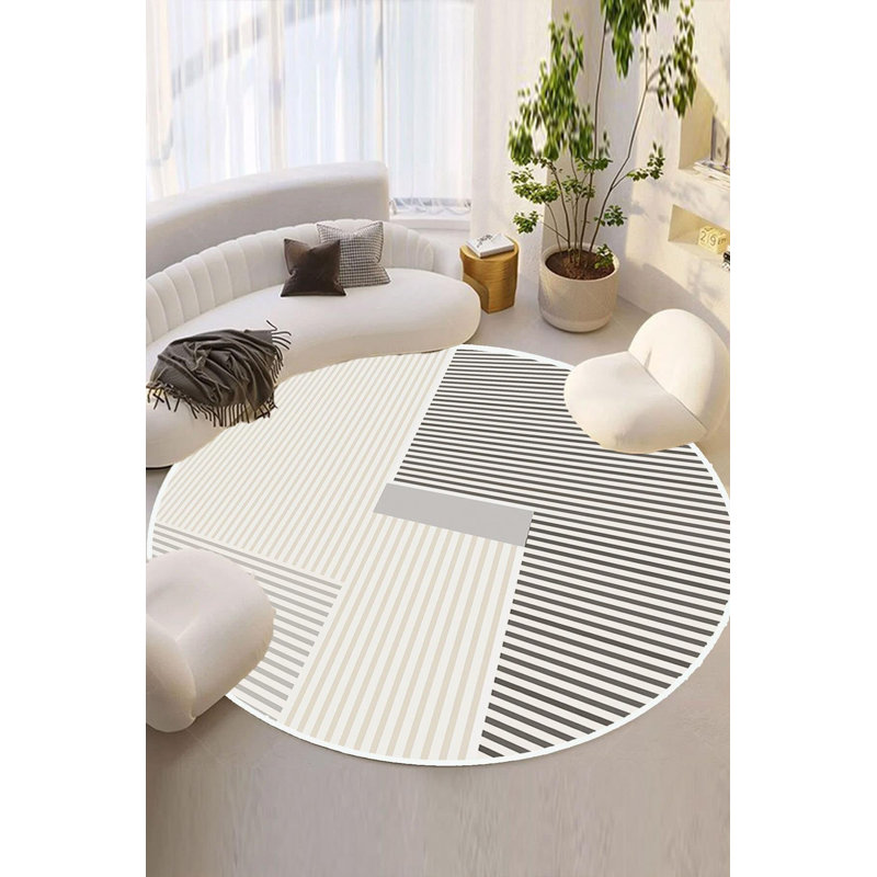 Tapis moderne avec envers antidérapant, Rond 4 pi 7 po