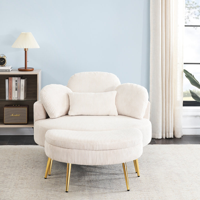Confortable siège simple en velours côtelé beige avec trois coussins décoratifs et balcon réglable, Beige
