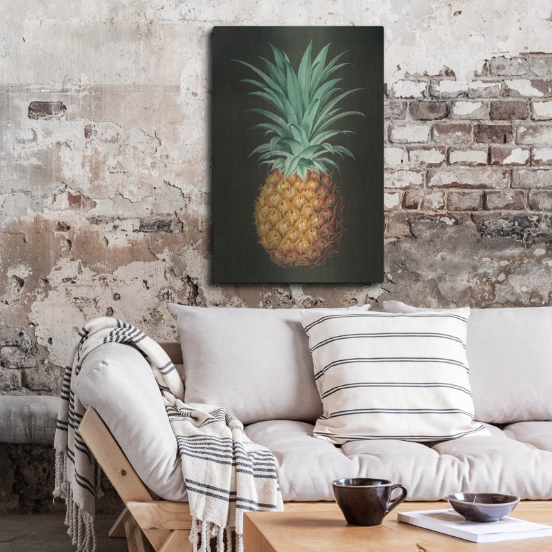 Art mural luxueux en métal «Vintage Pineapple 2» par Wild Apple, 24 po x 36 po, H 36 po x l 24 po