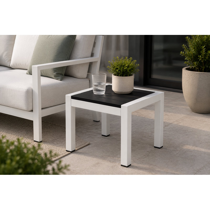 Aynura 16" W x 16" D Square Metal Outdoor Side Table, White/Black