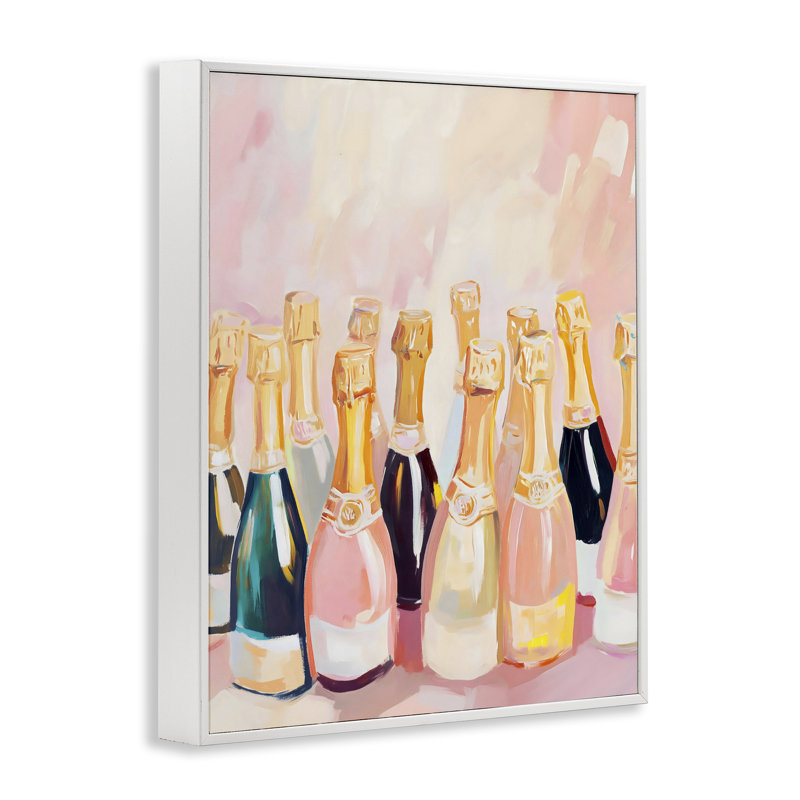Collection de bouteilles de champagne Blush, giclée encadrée, design par The Prints Vibe, 30 x 24