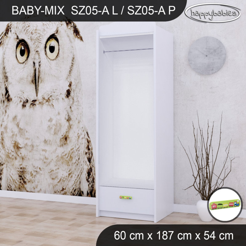Train 1 Door Wardrobe, White/Green