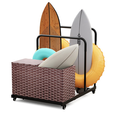 Boîte de rangement en verre avec roulettes, boîte de rangement extérieure avec roulettes, bacs de rangement en rotin imprimé UV avec couvercles, comme jardinière sans couvercle, rangement extérieur imperméable pour petits jouets, ballons de plage, 