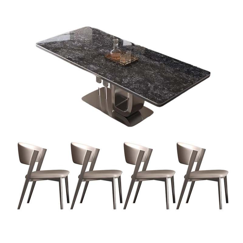 Table et chaise haut de gamme rectangulaire légère de luxe, Noir, noir, noir, noir, H 29,5 po x L 78,7 po x l 33,4 po