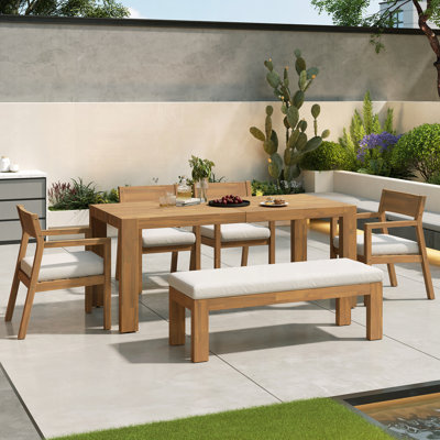 Ensemble de table de salle à manger pour 6 personnes avec trou pour parasol, coussins amovibles et mobilier d'extérieur durable pour les rassemblements dans la cour, le jardin et la piscine