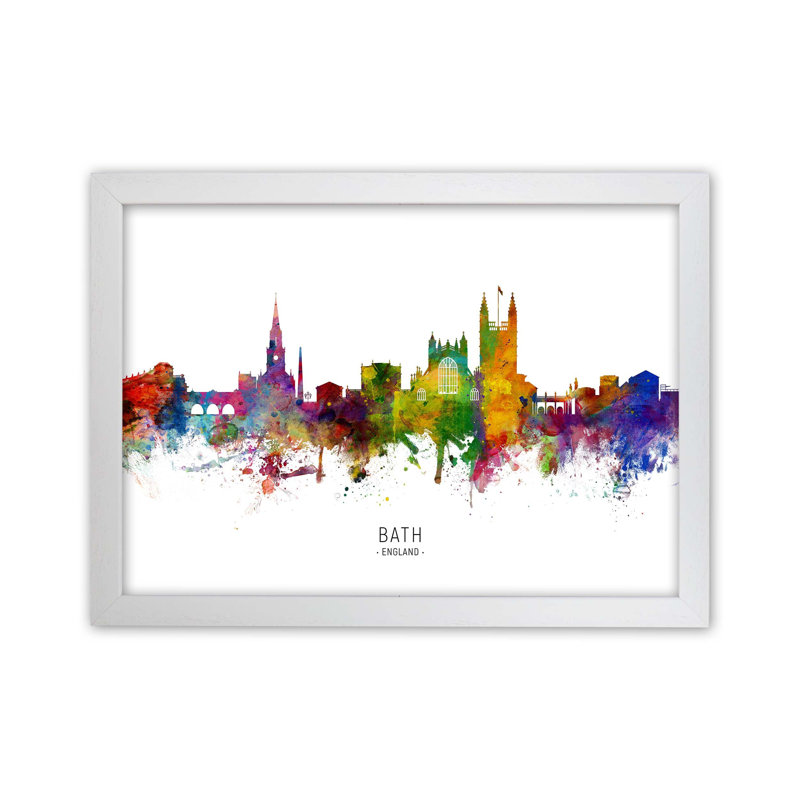 Bath England Skyline by Michael Tompsett - Print, White Framed, 25cm H x 34cm W x 3cm D