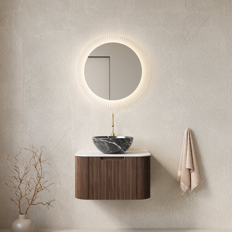 Chrisiyah Modern Minimalist Bathroom Vanity With Sink, Wall-Mounted and High-Quality Ceramic, Black Bowl, 36"