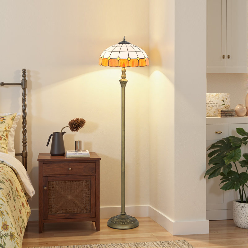 152cm Bronzed Traditional Floor Lamp, Orange/White