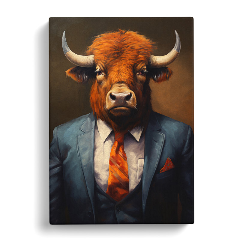 Buffalo In A Suit Painting No.4 - No Frame Print, 60cm H x 40cm W x 3cm D