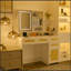 Coiffeuse de maquillage avec lumières en 3 couleurs et miroir ouvert, bureau de coiffeuse avec 4 tiroirs et 1 armoire et tablettes, commode de coiffeuse, pour la chambre à coucher-437190670