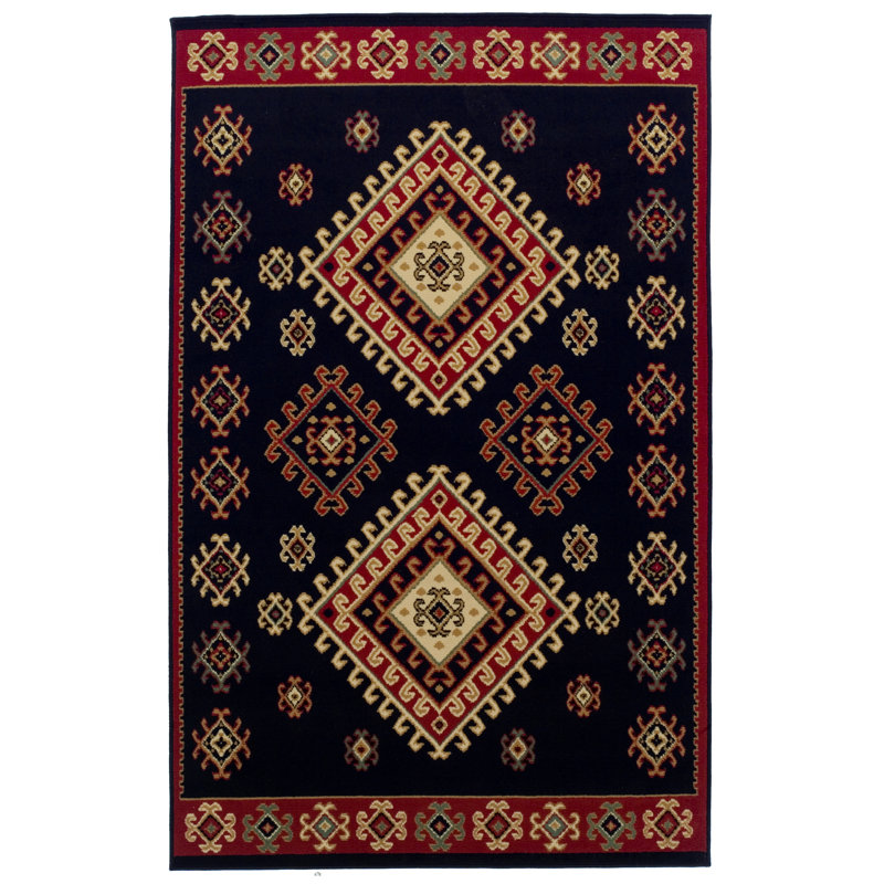 Padillo Geometric Area Rug, Rectangle 4' x 6', Black