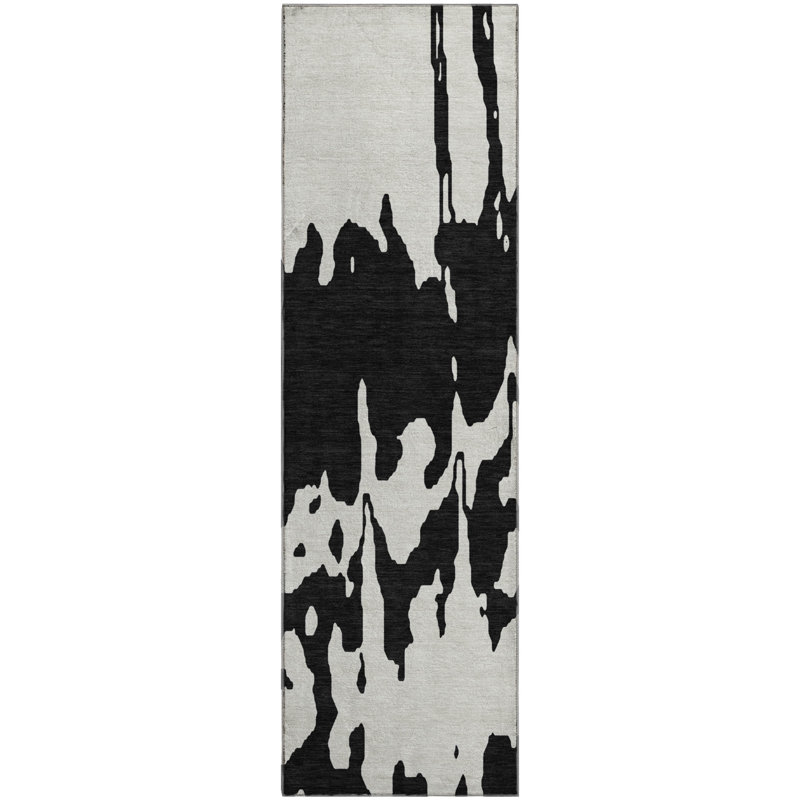 Premium Machine Washable Prisco Black Rug, Runner 2'3" x 7'6"