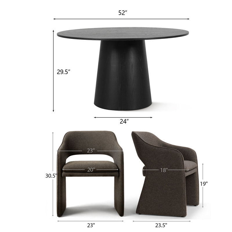 4 - Person Dining Table Sets With Round Table & 4 Upholstered Waterproof Chairs, Brown