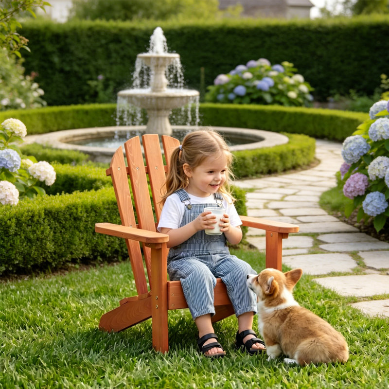 Wooden Kid's Adirondack Chair, Natural Cedar Patio Lounge Chair for Indoor & Outdoor