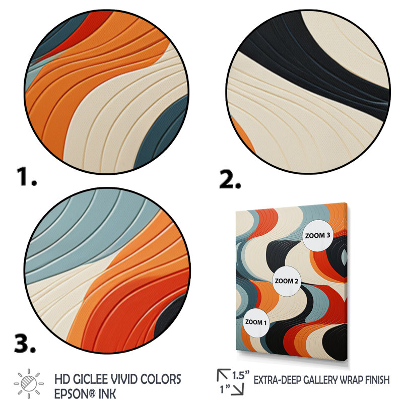 «Ibhan Orange Mid Century Optique Illusions II», reproduction sur toile, Cadre photo noir, H 20 po x l 12 po x P 1 po