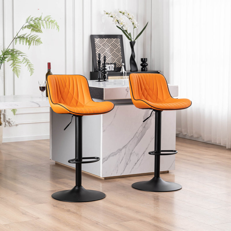 Swivel Bar Stools Modern Faux Leather Upholstered Counter Stools for Kitchen Island, Adjustable Height Stools with Footrest for Home Bar