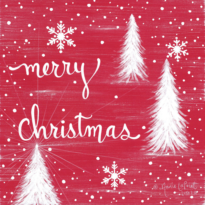 «Merry Christmas Trees» par Annie Lapoint - reproduction, H 20 po x l 20 po, Toile tendue