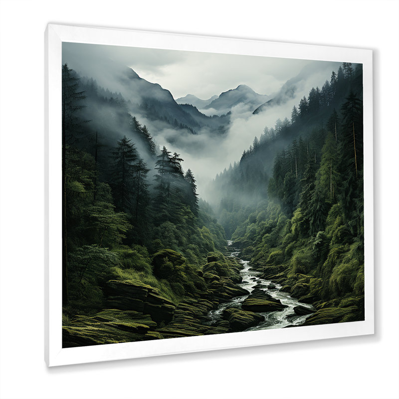 «Mystic Wilderness Pine Forest In Canada I», art mural sur toile forêt, Cadre simple blanc, H 36 po x l 36 po x P 1,5 po