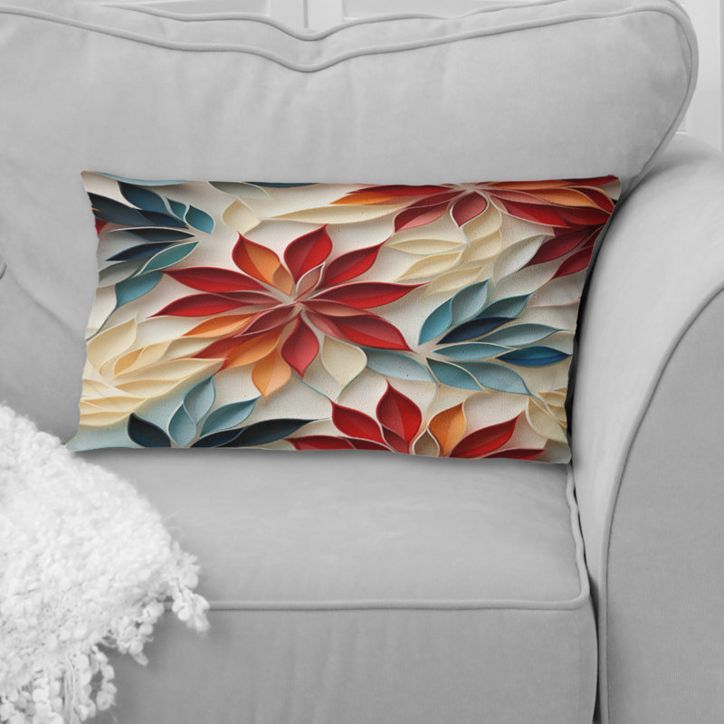 Coussin décoratif imprimé floral rouge et bleu Zen