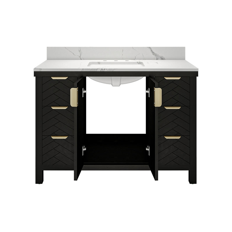 48'' Single Bathroom Vanity with Engineered Stone Top with Sink, Black