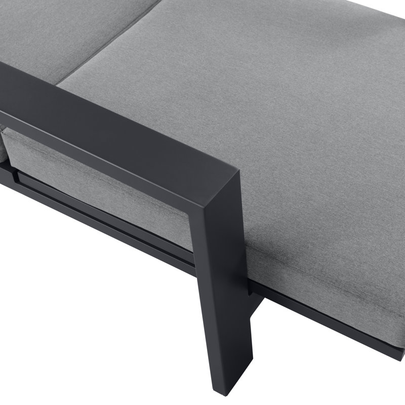 Double chaise longue d'extérieur en métal Hoyt, Coussin grisâtre / cadre blanc neige, Grey