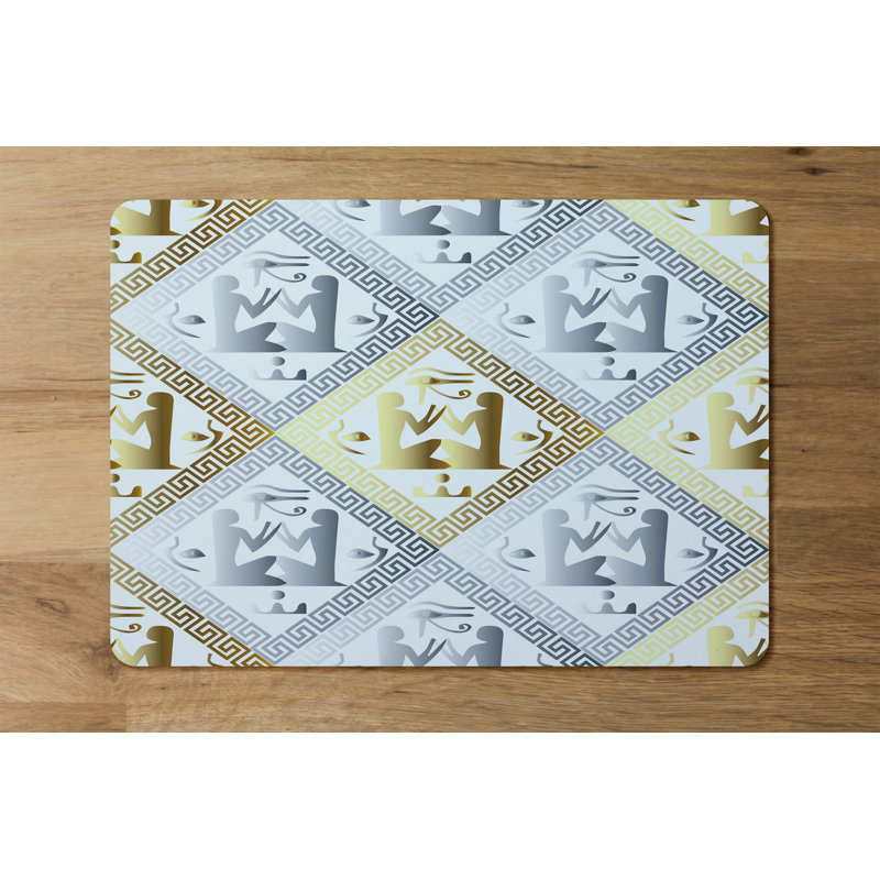Anastas Polyester-Coated Hardboard Geometric Rectangle Placemat, Gold/Silver
