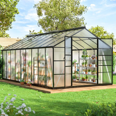 10 ft. x 18 ft. Walk-In Polycarbonate Greenhouse with Roof Vent, Black