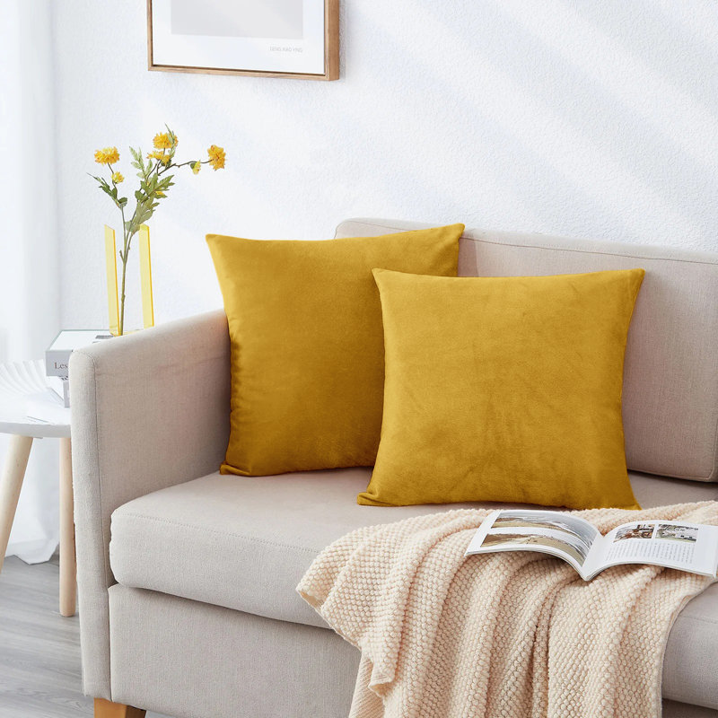 Perfas Square Scatter Crushed Velvet Cushion Cover, Yellow