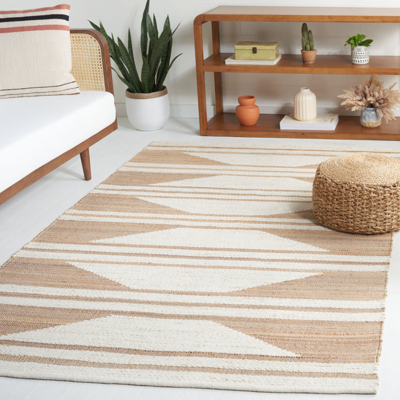 Cedarpoint Natural Fiber Hand Woven Jute/Wool/Cotton Geometric Rug in Natural/Ivory, Rectangle 5' x 8'